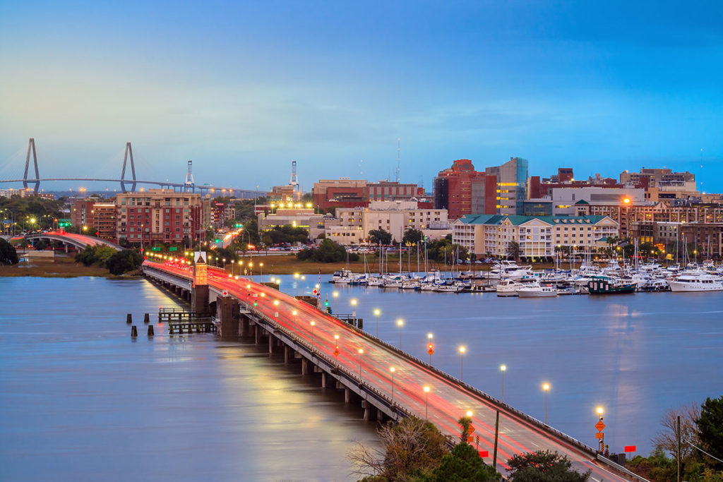 charleston skyline with the ravenel bridge in the background