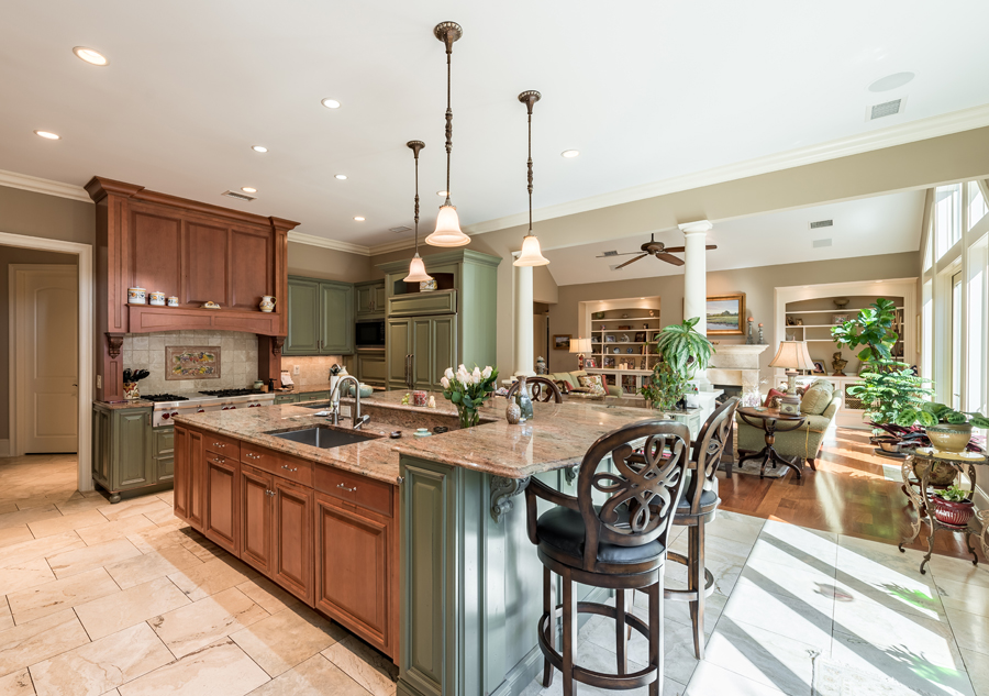 open floor plan with large kitchen and living room