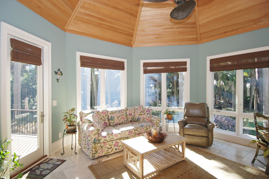 indoor gazebo with windows and furniture